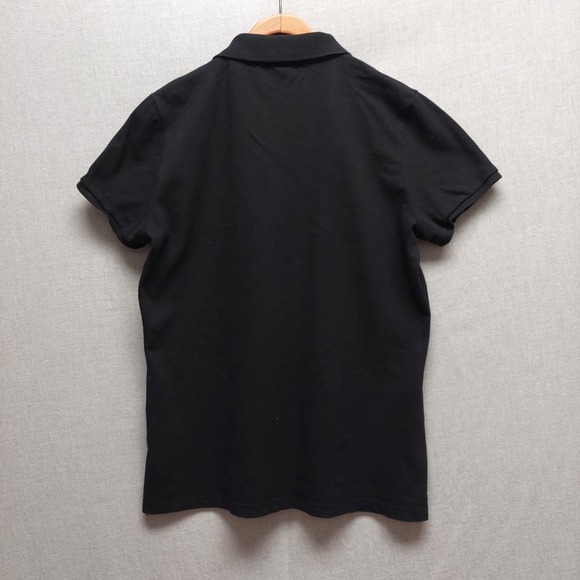 Burberry Brit Women L Black Pique Polo Shirt Nova Check Placket Equestrian Logo - Picture 7 of 14